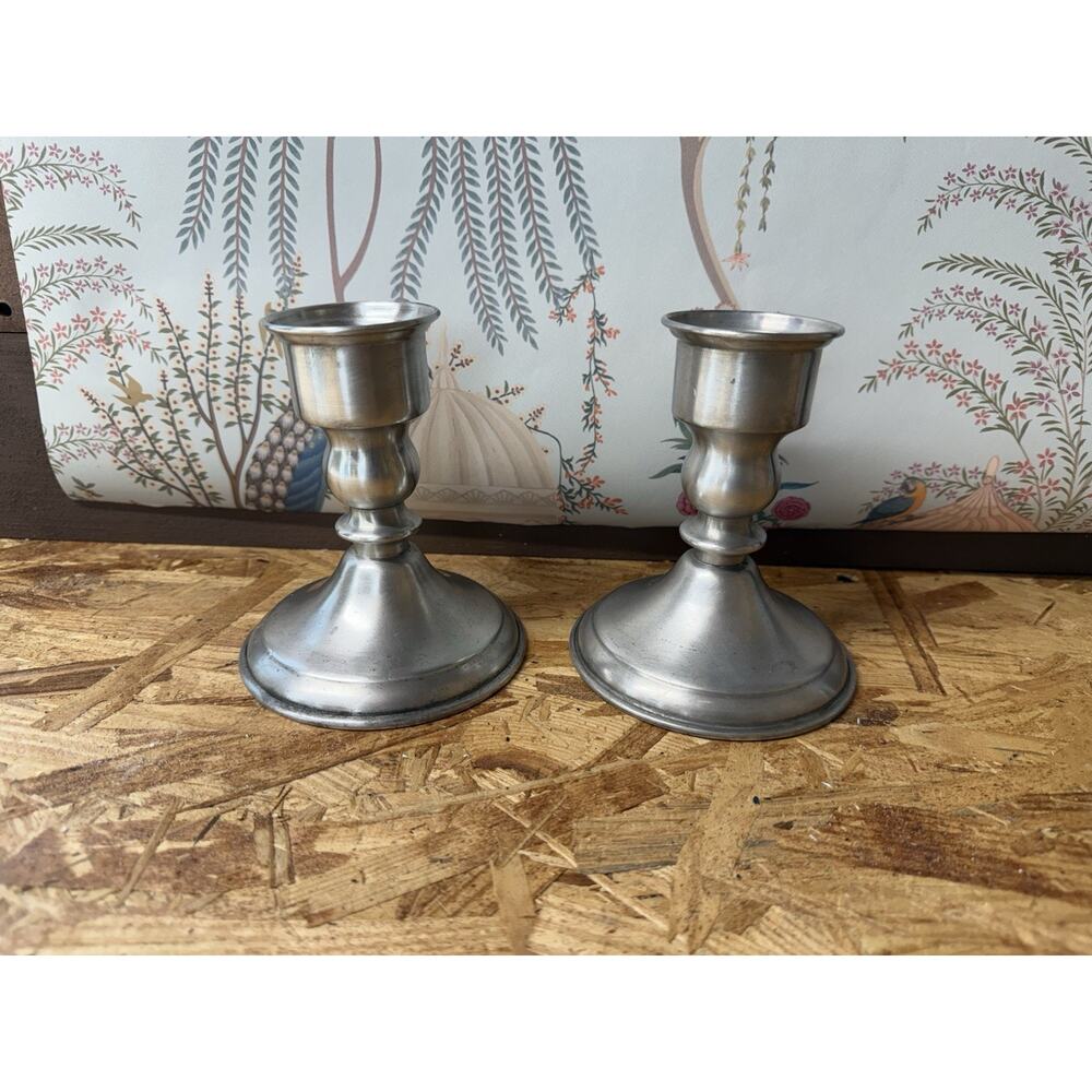 Weighted LEONARD Genuine PEWTER Pair Candle sticks Made in Bolivia
